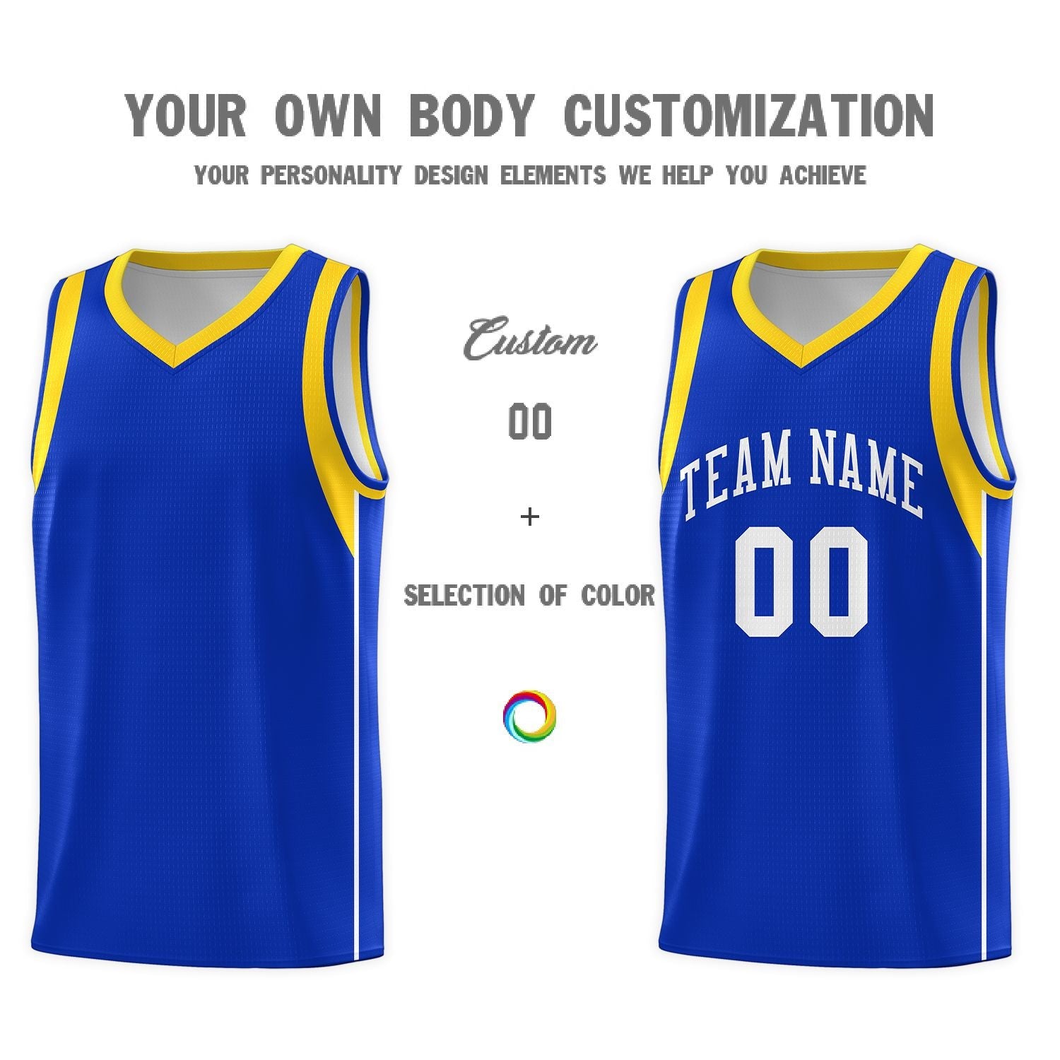 Custom Royal White-Gold Sleeve Color Blocking Classic Sports Uniform Basketball Jersey