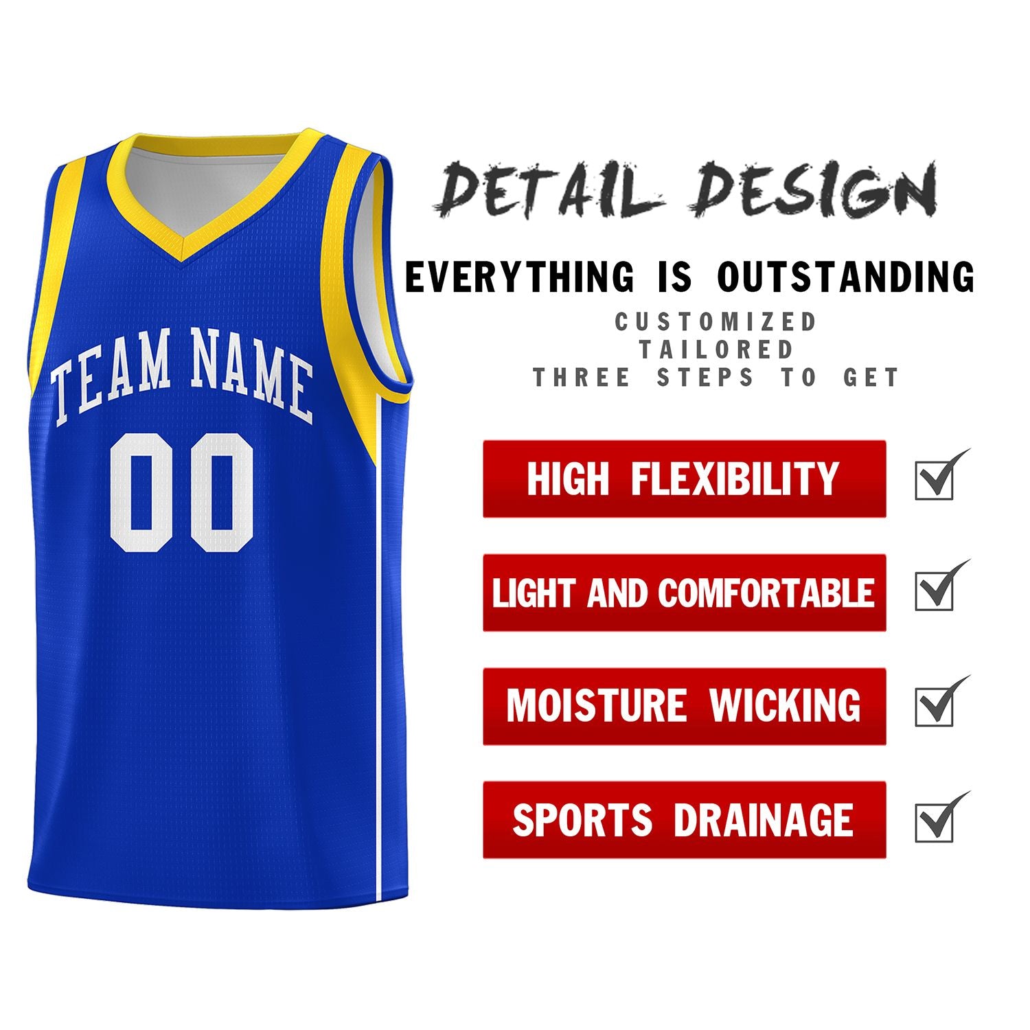 Custom Royal White-Gold Sleeve Color Blocking Classic Sports Uniform Basketball Jersey