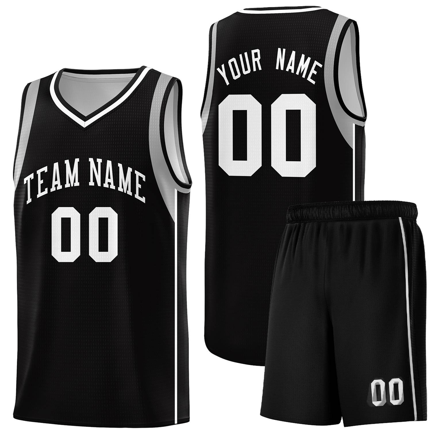 Custom Black White-Gray Sleeve Color Blocking Classic Sports Uniform Basketball Jersey