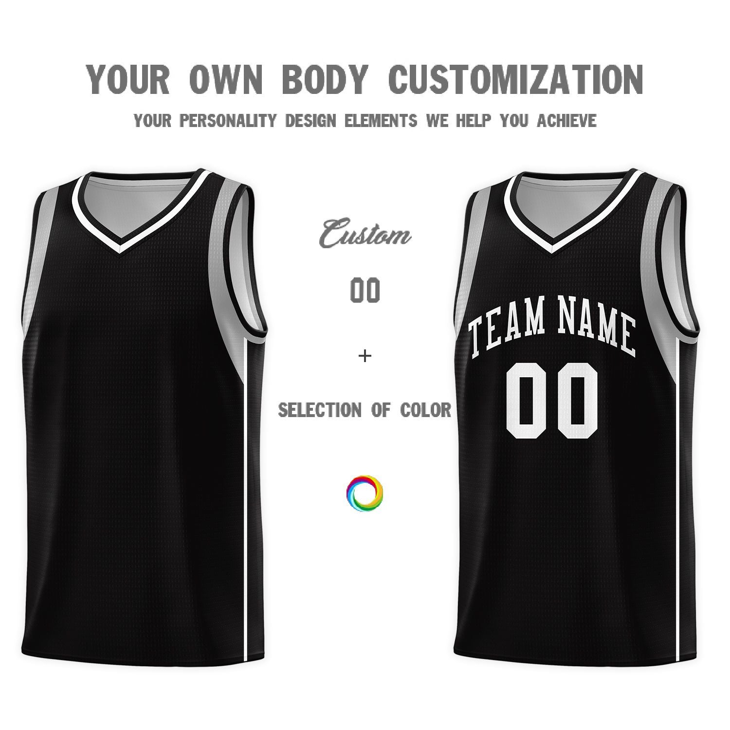 Custom Black White-Gray Sleeve Color Blocking Classic Sports Uniform Basketball Jersey