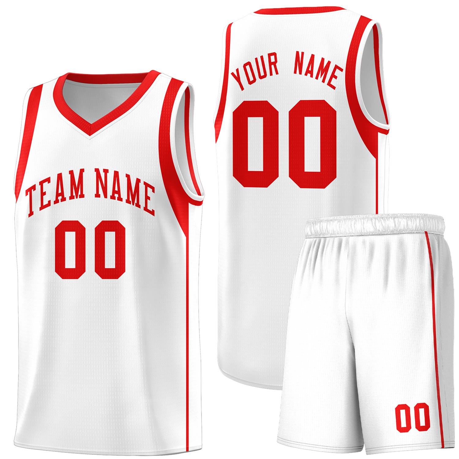 Custom White Red Sleeve Color Blocking Classic Sports Uniform Basketball Jersey