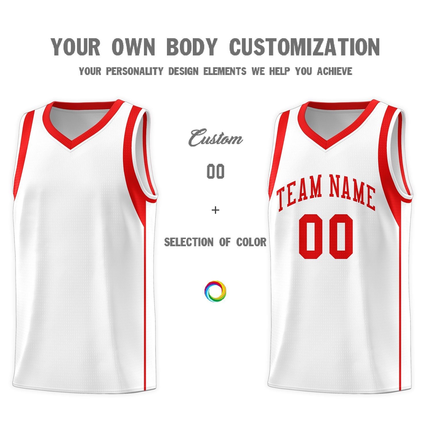 Custom White Red Sleeve Color Blocking Classic Sports Uniform Basketball Jersey