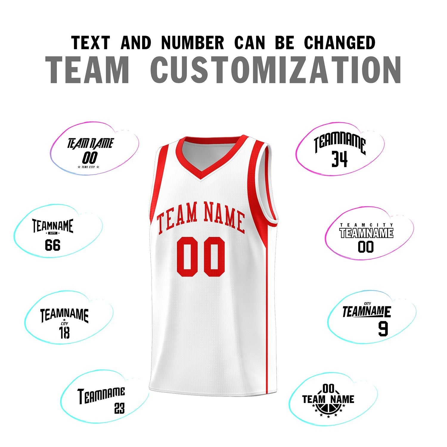 Custom White Red Sleeve Color Blocking Classic Sports Uniform Basketball Jersey