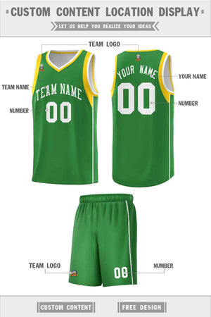 Custom Kelly Green White-Gold Sleeve Color Blocking Classic Sports Uniform Basketball Jersey