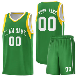 Custom Kelly Green White-Gold Sleeve Color Blocking Classic Sports Uniform Basketball Jersey