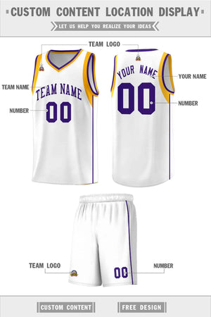 Custom White Purple-Aqua Sleeve Color Blocking Classic Sports Uniform Basketball Jersey