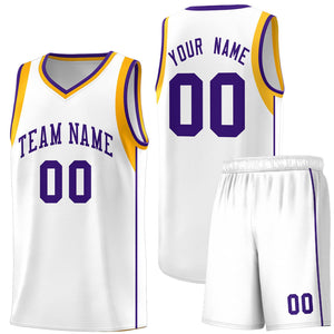 Custom White Purple-Aqua Sleeve Color Blocking Classic Sports Uniform Basketball Jersey