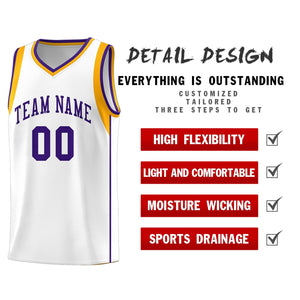 Custom White Purple-Aqua Sleeve Color Blocking Classic Sports Uniform Basketball Jersey