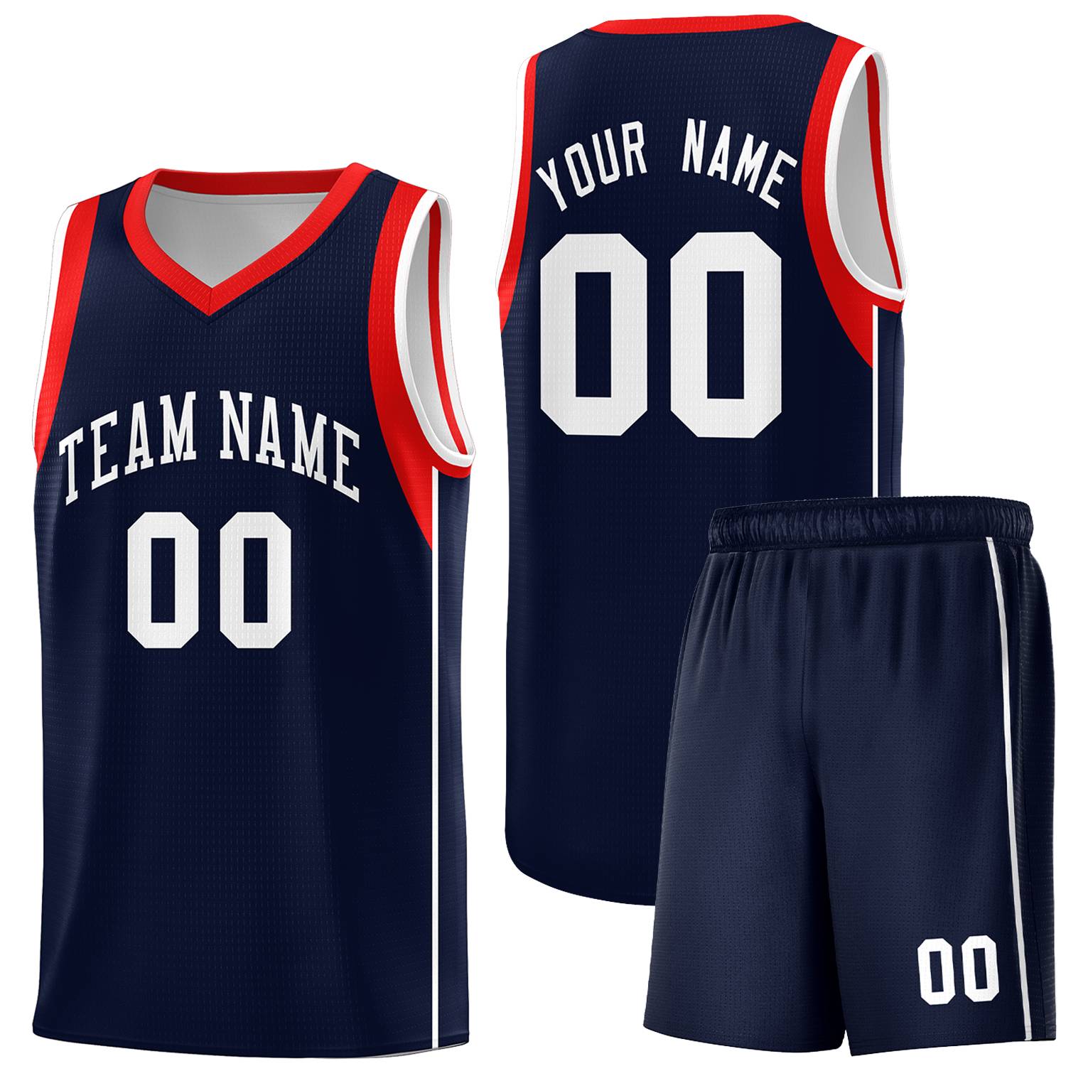 Custom Navy White-Red Sleeve Color Blocking Classic Sports Uniform Basketball Jersey