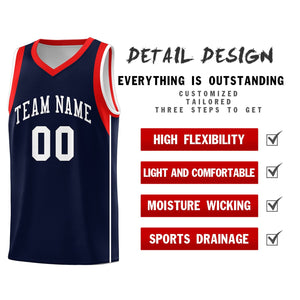 Custom Navy White-Red Sleeve Color Blocking Classic Sports Uniform Basketball Jersey