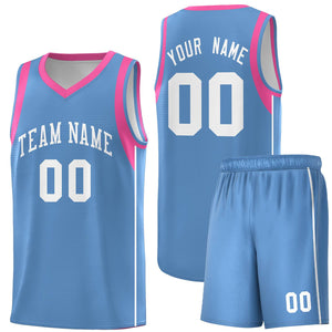 Custom Light Blue White Sleeve Color Blocking Classic Sports Uniform Basketball Jersey