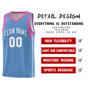 Custom Light Blue White Sleeve Color Blocking Classic Sports Uniform Basketball Jersey