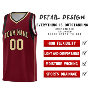 Custom Crimson Khaki Black Sleeve Color Blocking Classic Sports Uniform Basketball Jersey