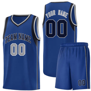 Custom Royal Navy-Gray Sleeve Color Blocking Classic Sports Uniform Basketball Jersey