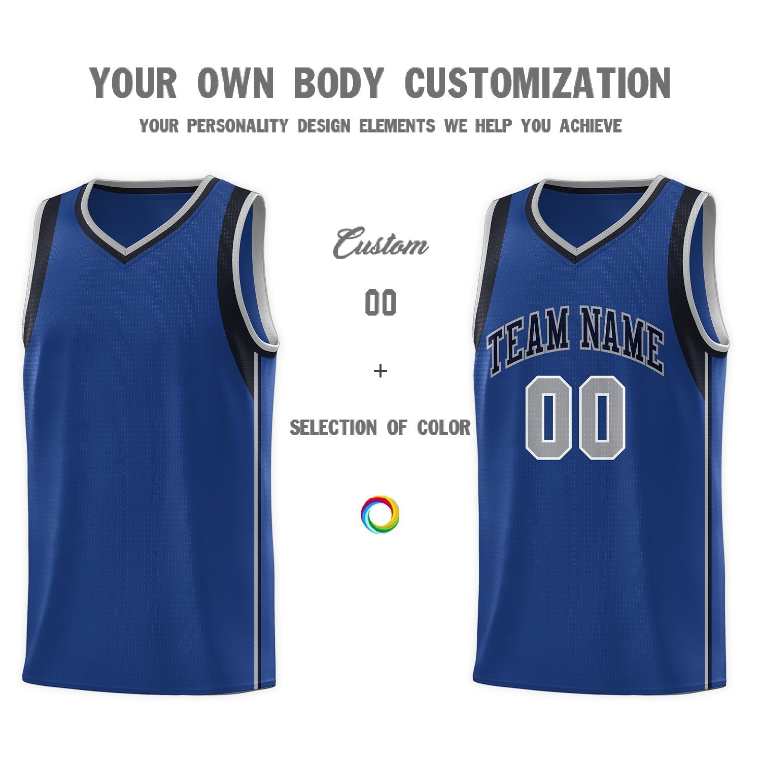 Custom Royal Navy-Gray Sleeve Color Blocking Classic Sports Uniform Basketball Jersey