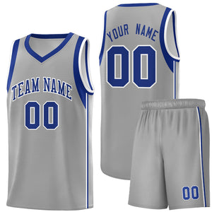 Custom Gray Royal-White Sleeve Color Blocking Classic Sports Uniform Basketball Jersey