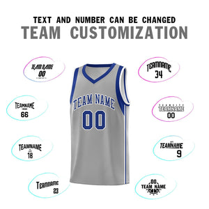 Custom Gray Royal-White Sleeve Color Blocking Classic Sports Uniform Basketball Jersey