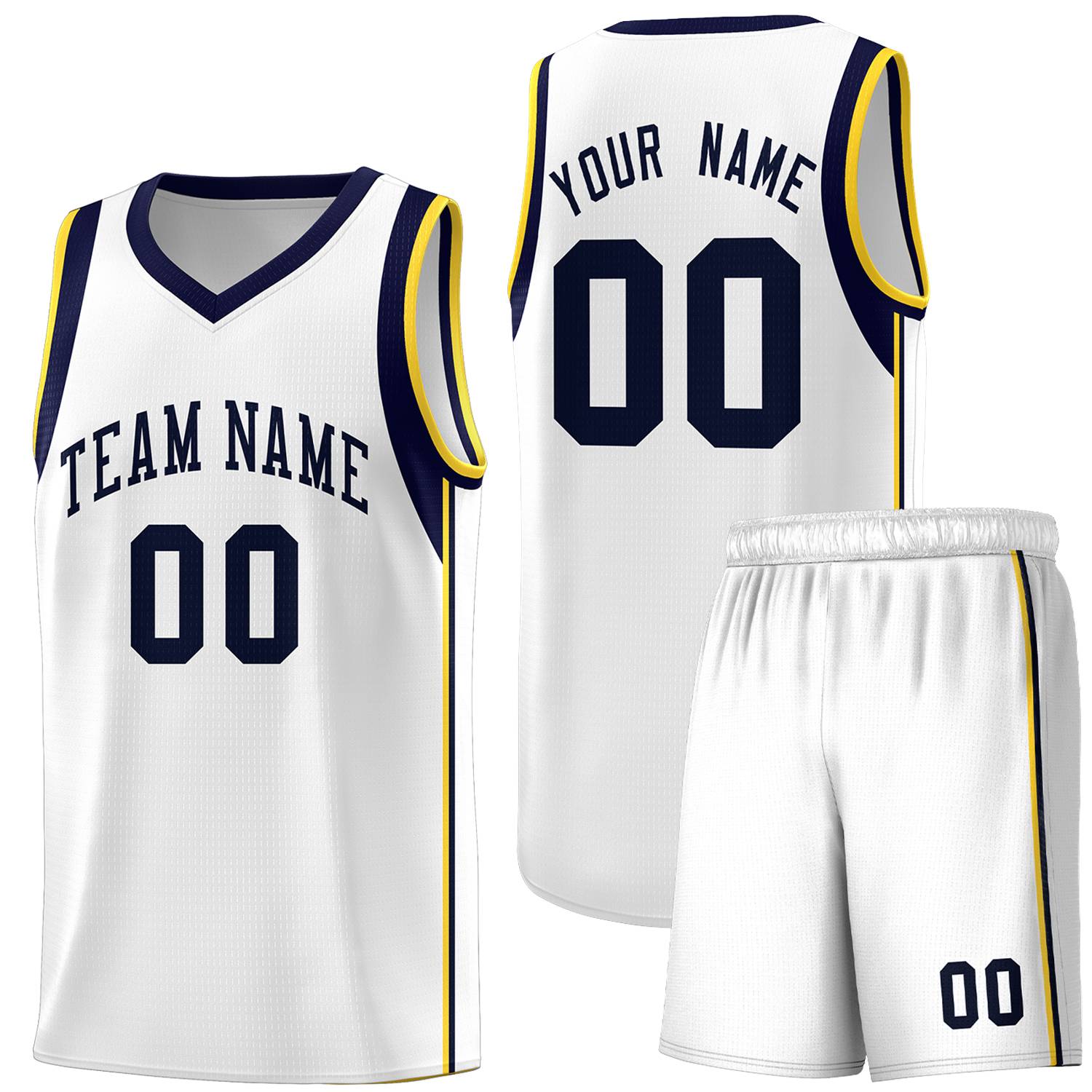 Custom White Navy Sleeve Color Blocking Classic Sports Uniform Basketball Jersey