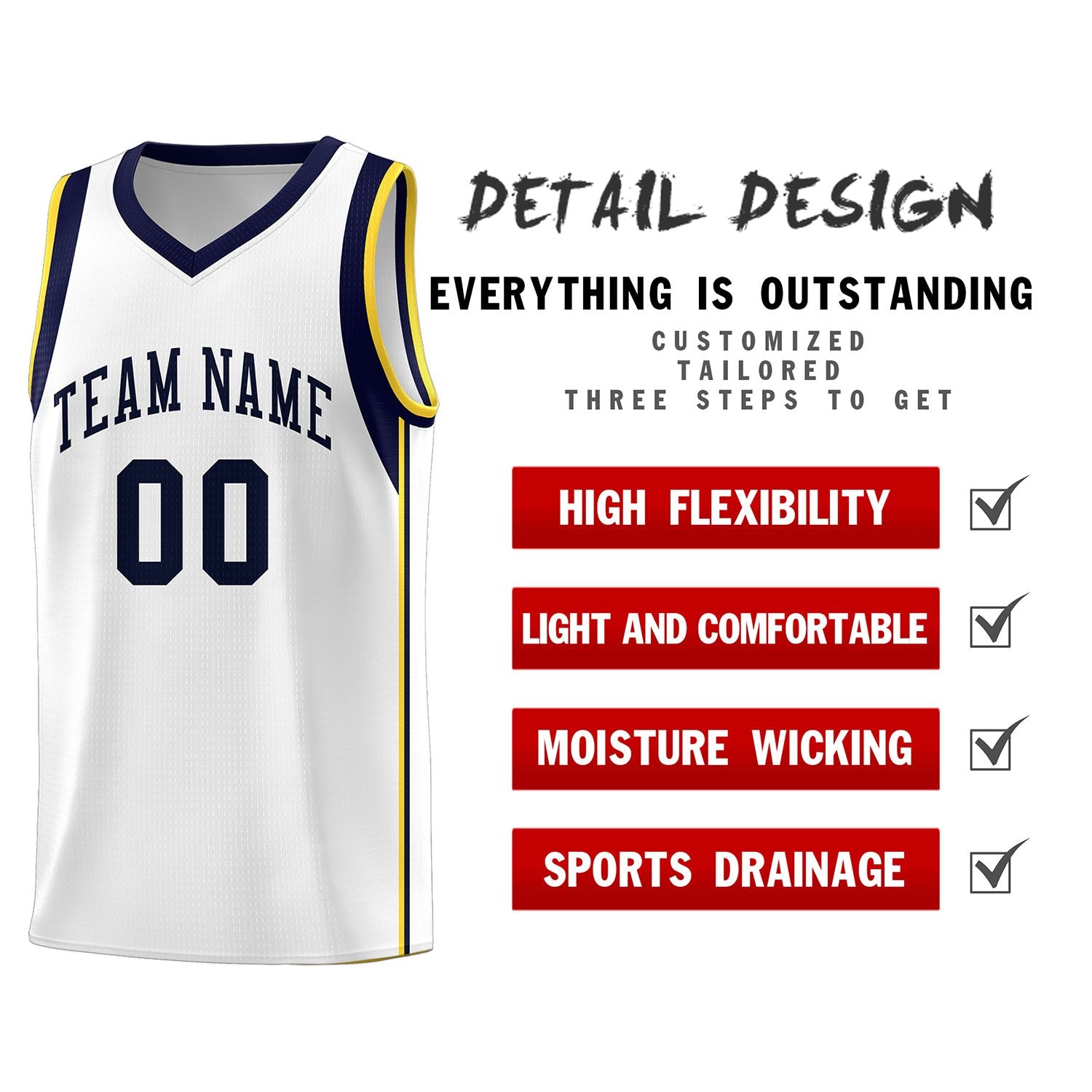 Custom White Navy Sleeve Color Blocking Classic Sports Uniform Basketball Jersey