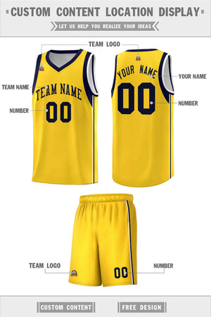 Custom Gold Navy Sleeve Colorblocking Classic Sports Uniform Basketball Jersey