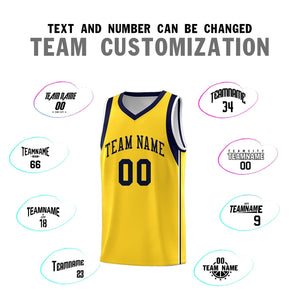 Custom Gold Navy Sleeve Colorblocking Classic Sports Uniform Basketball Jersey