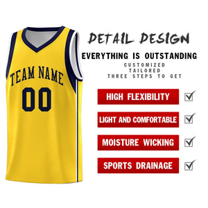 Custom Gold Navy Sleeve Color Blocking Classic Sports Uniform Basketball Jersey