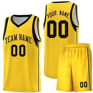 Custom Gold Black Sleeve Color Blocking Classic Sports Uniform Basketball Jersey