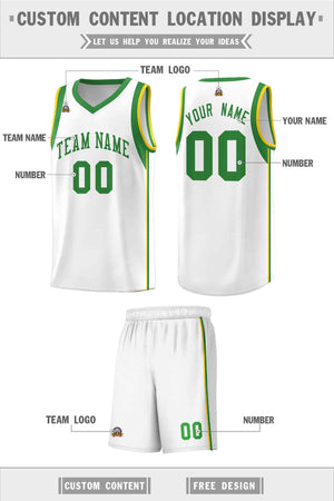 Custom White Kelly Green Sleeve Color Blocking Classic Sports Uniform Basketball Jersey