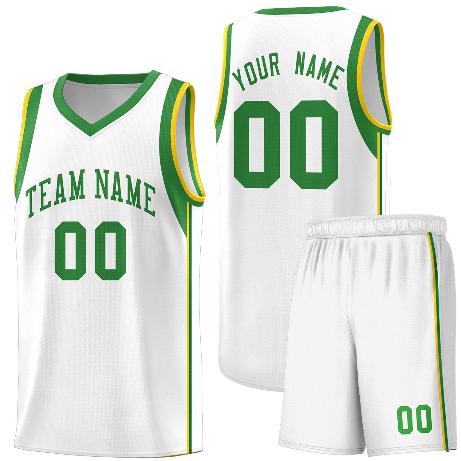 Custom White Kelly Green Sleeve Color Blocking Classic Sports Uniform Basketball Jersey