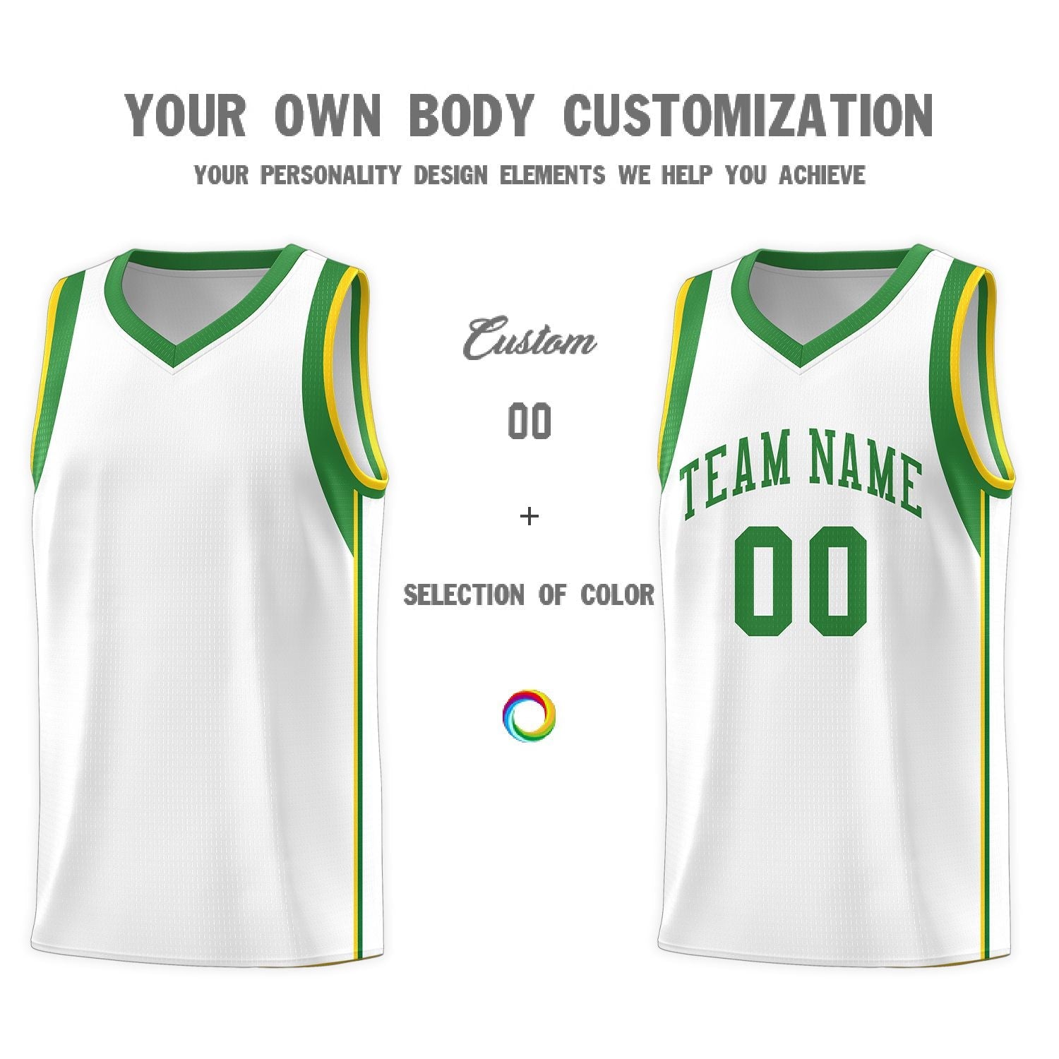 Custom White Kelly Green Sleeve Color Blocking Classic Sports Uniform Basketball Jersey