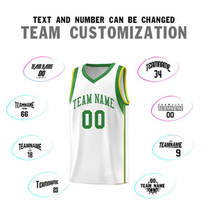 Custom White Kelly Green Sleeve Color Blocking Classic Sports Uniform Basketball Jersey