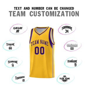 Custom Gold Purple Sleeve Color Blocking Classic Sports Uniform Basketball Jersey