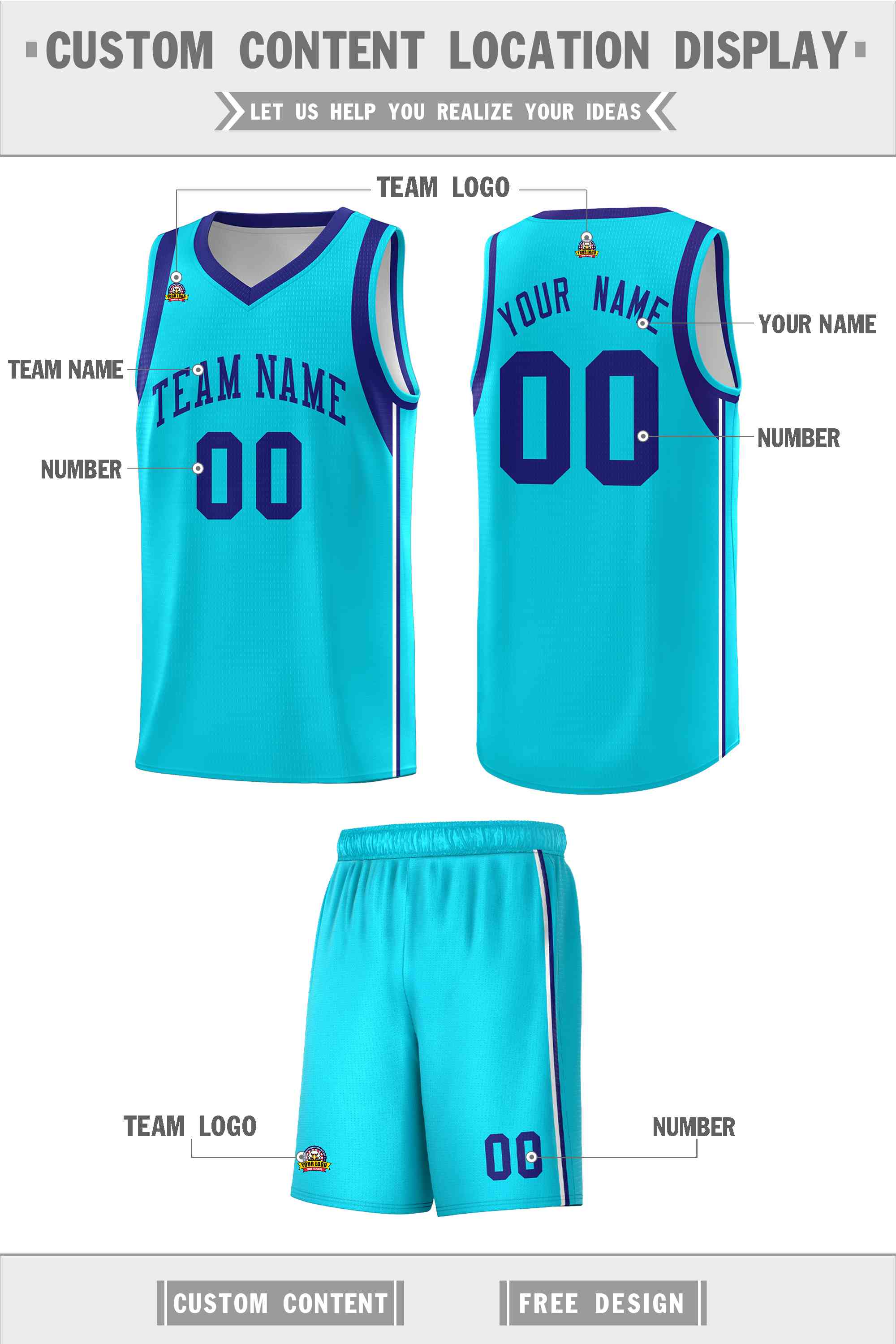 Custom Powder Blue Purple Sleeve Color Blocking Classic Sports Uniform Basketball Jersey