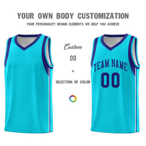 Custom Powder Blue Purple Sleeve Color Blocking Classic Sports Uniform Basketball Jersey