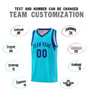 Custom Powder Blue Purple Sleeve Color Blocking Classic Sports Uniform Basketball Jersey