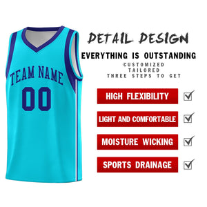 Custom Powder Blue Purple Sleeve Color Blocking Classic Sports Uniform Basketball Jersey