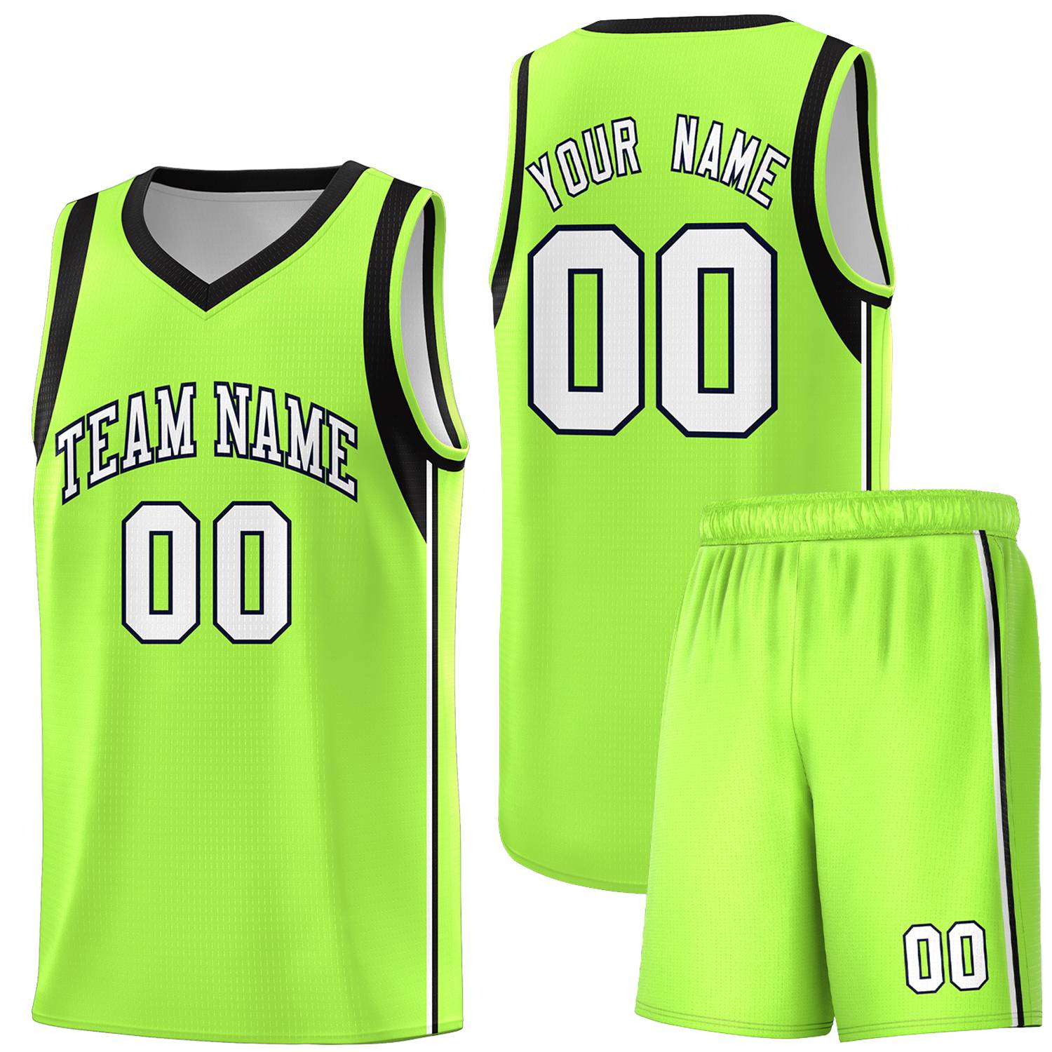 Custom Neon Green White-Black Sleeve Color Blocking Classic Sports Uniform Basketball Jersey