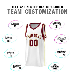 Custom White Crimson-Khaki Sleeve Color Blocking Classic Sports Uniform Basketball Jersey