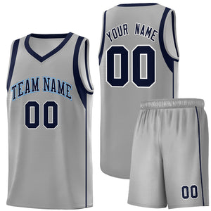 Custom Gray Navy-White Sleeve Colorblocking Classic Sports Uniform Basketball Jersey