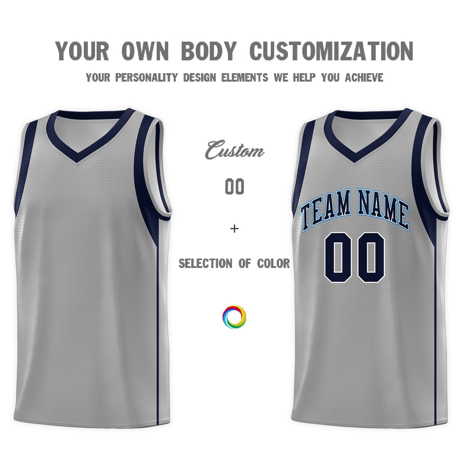 Custom Gray Navy-White Sleeve Color Blocking Classic Sports Uniform Basketball Jersey