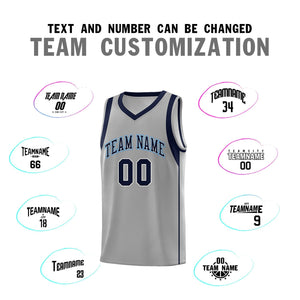 Custom Gray Navy-White Sleeve Colorblocking Classic Sports Uniform Basketball Jersey