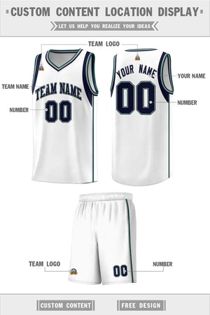 Custom White Navy-Gray Sleeve Color Blocking Classic Sports Uniform Basketball Jersey