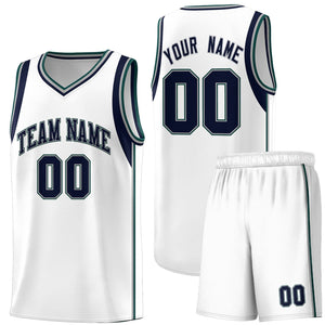 Custom White Navy-Gray Sleeve Color Blocking Classic Sports Uniform Basketball Jersey