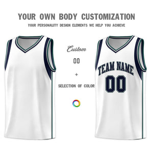 Custom White Navy-Gray Sleeve Color Blocking Classic Sports Uniform Basketball Jersey