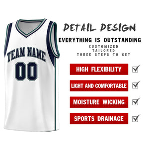 Custom White Navy-Gray Sleeve Color Blocking Classic Sports Uniform Basketball Jersey