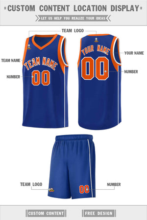 Custom Royal Orange-White Sleeve Colorblocking Classic Sports Uniform Basketball Jersey