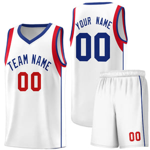 Custom White Royal-Red Sleeve Color Blocking Classic Sports Uniform Basketball Jersey