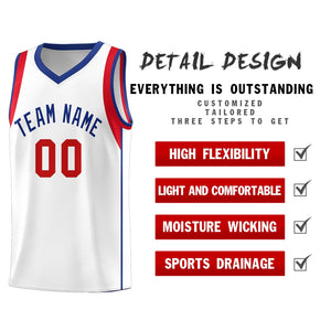 Custom White Royal-Red Sleeve Color Blocking Classic Sports Uniform Basketball Jersey