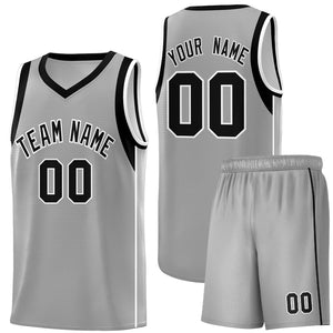 Custom Gray Black-White Sleeve Color Blocking Classic Sports Uniform Basketball Jersey