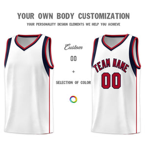 Custom White Navy-Red Sleeve Color Blocking Classic Sports Uniform Basketball Jersey